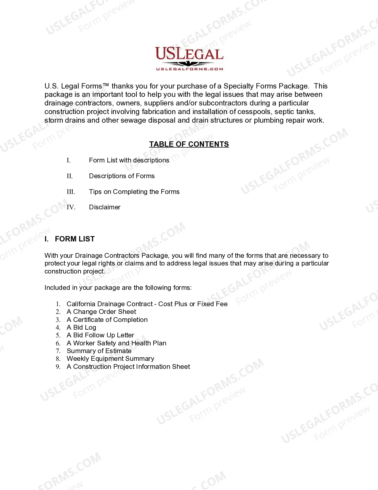 Preview California Drainage Contractor Package