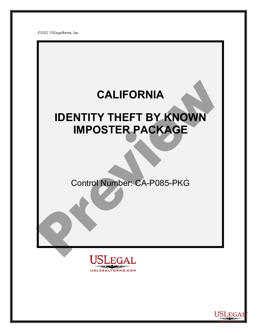 California Identity Theft By Known Imposter Package Us Legal Forms 9245