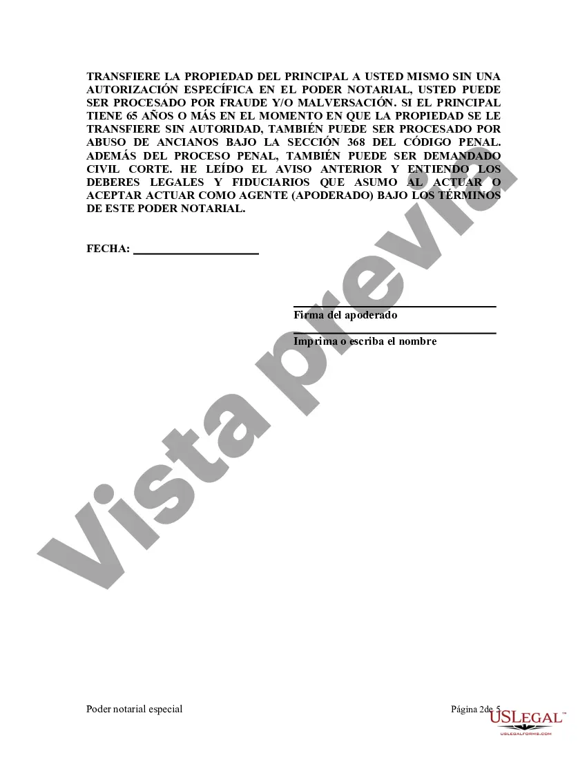 Preview Poder notarial especial o limitado para transacciones de venta de bienes raíces por parte del vendedor