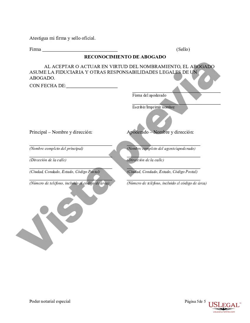 Preview Poder notarial especial o limitado para transacciones de venta de bienes raíces por parte del vendedor