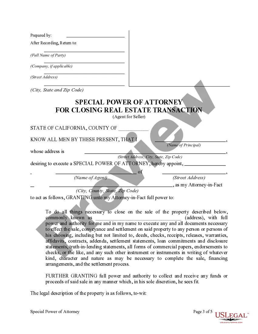 Preview Special or Limited Power of Attorney for Real Estate Sales Transaction By Seller
