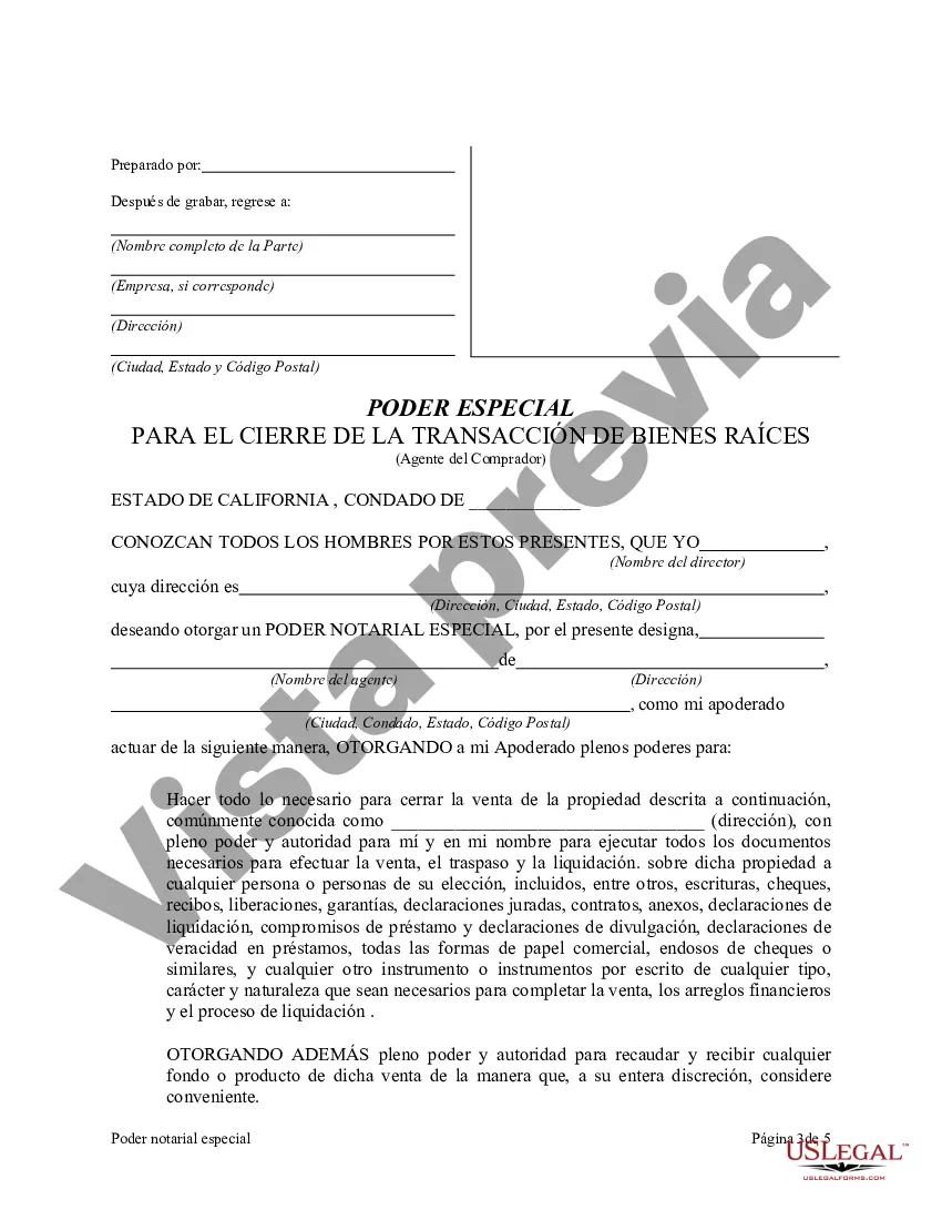 Preview Poder notarial especial o limitado para transacciones de compra de bienes raíces por parte del comprador