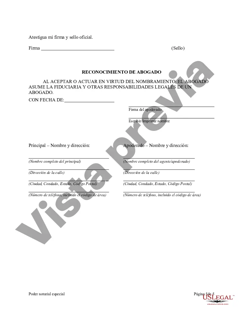 Preview Poder notarial especial o limitado para transacciones de compra de bienes raíces por parte del comprador