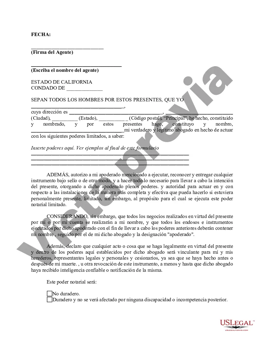 Preview Poder notarial limitado en el que se especifican poderes con ejemplos de poderes incluidos