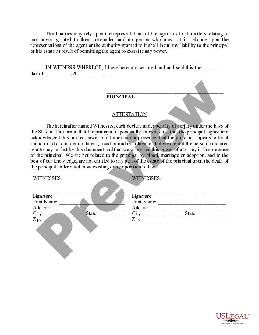 Preview Limited Power of Attorney where you Specify Powers with Sample Powers Included