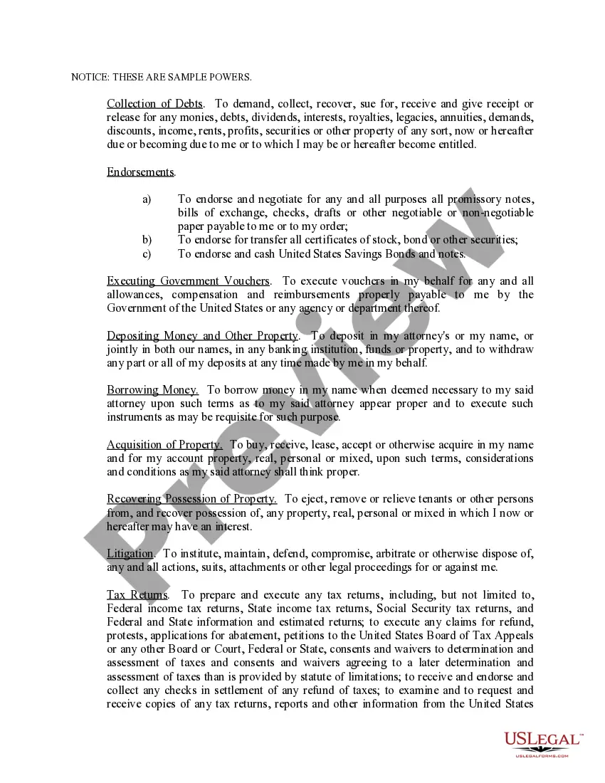 Preview Limited Power of Attorney where you Specify Powers with Sample Powers Included