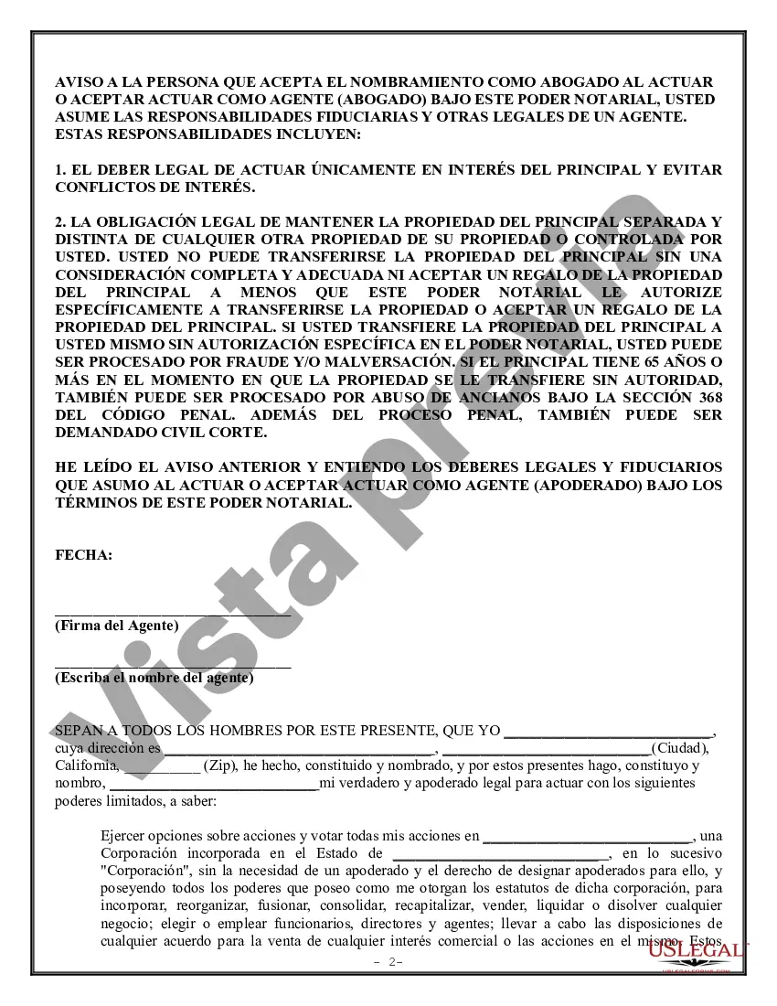 Preview Poder Notarial Limitado para Transacciones de Acciones y Poderes Corporativos