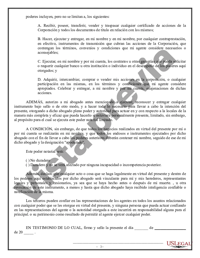 Preview Poder Notarial Limitado para Transacciones de Acciones y Poderes Corporativos
