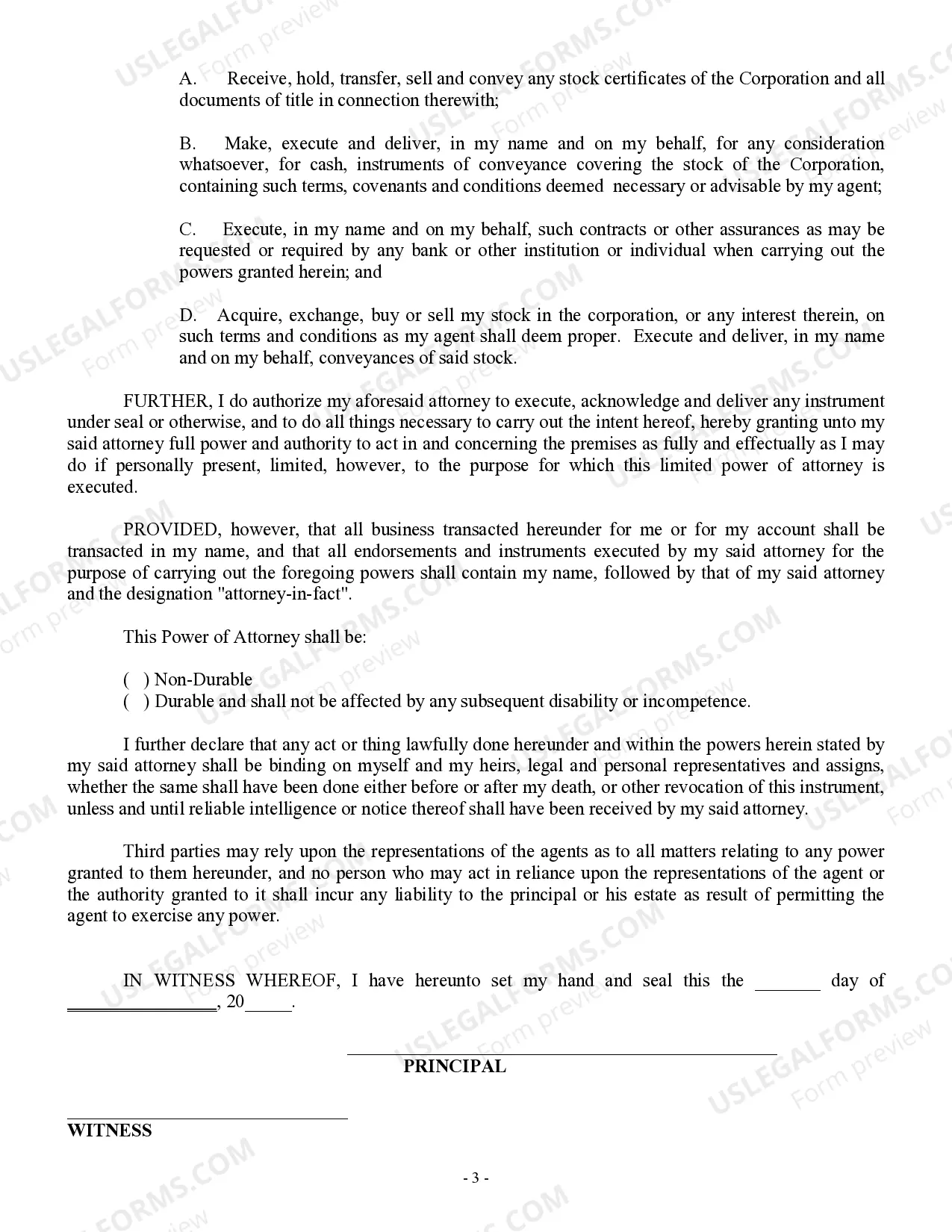 Preview Limited Power of Attorney for Stock Transactions and Corporate Powers