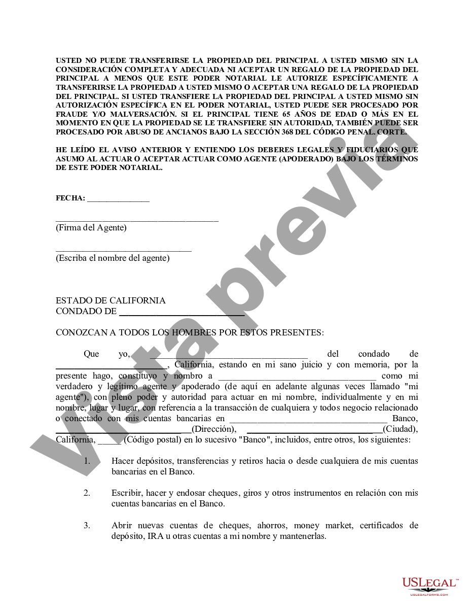 Rialto California Poder Especial Duradero Para Asuntos De Cuentas Bancarias Poder Duradero 4021