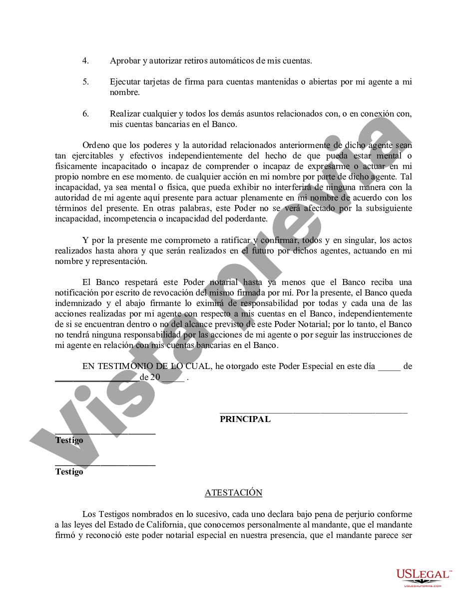 Rialto California Poder Especial Duradero Para Asuntos De Cuentas Bancarias Poder Duradero 6260