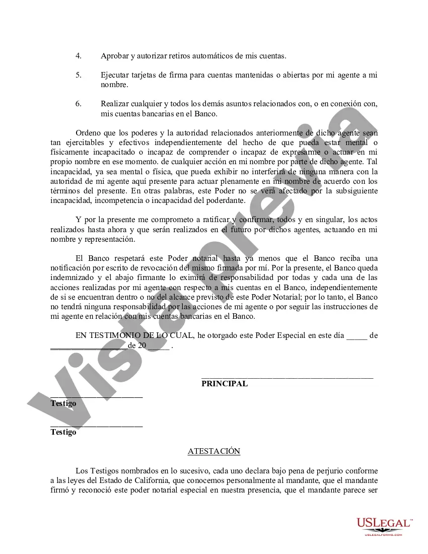 Preview Poder especial duradero para asuntos de cuentas bancarias