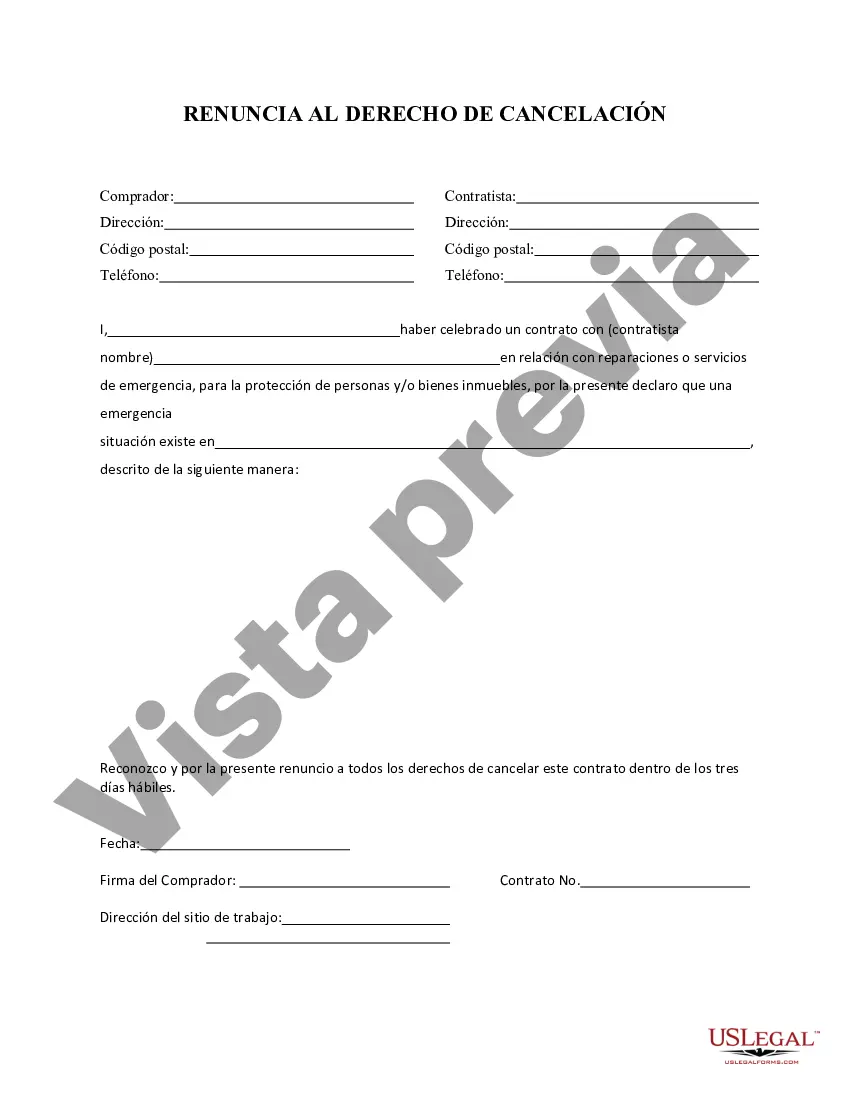 Preview Renuncia al derecho de cancelación de 3 días