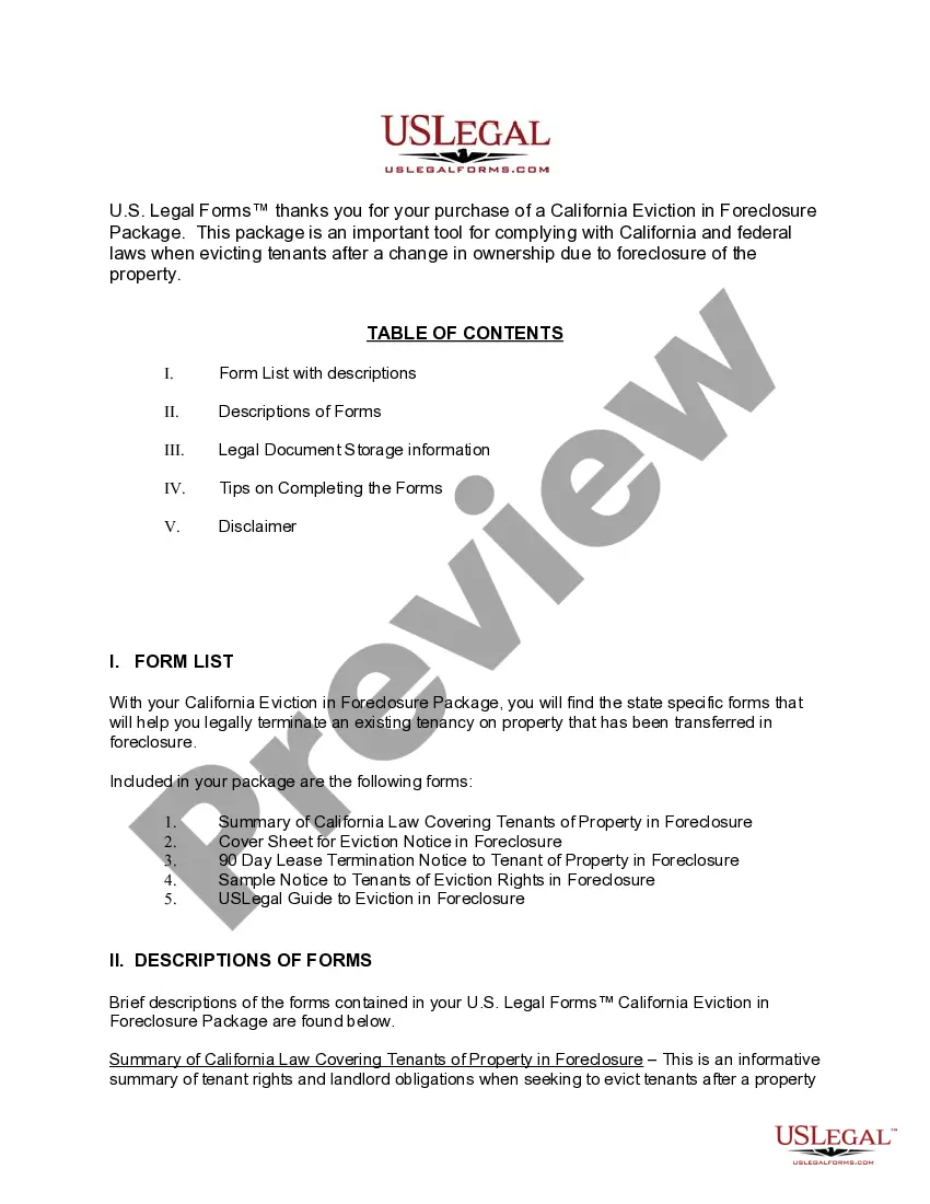 Get California Eviction in Foreclosure Package Preview California Eviction in Foreclosure Package