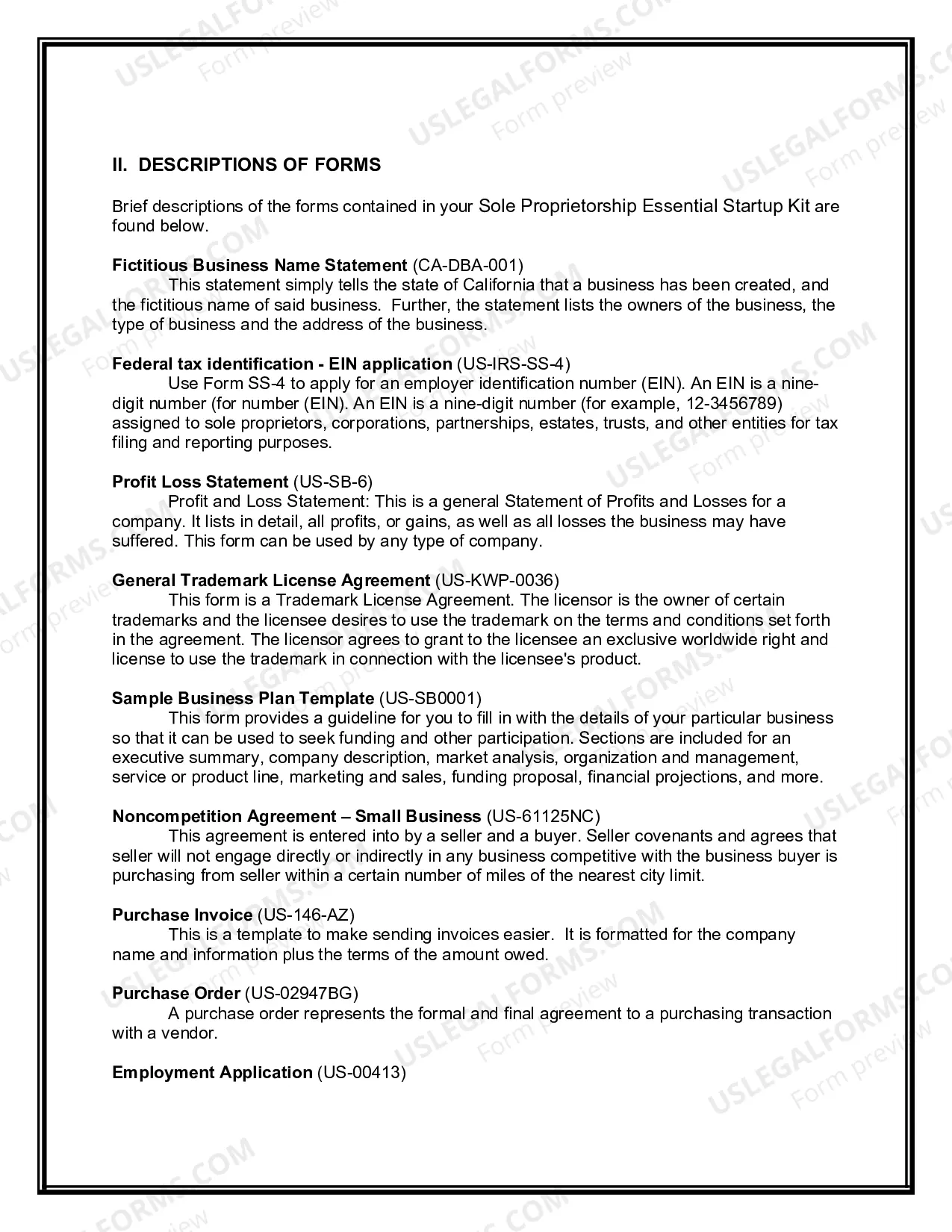 Preview California Sole Proprietorship Essential Startup Kit