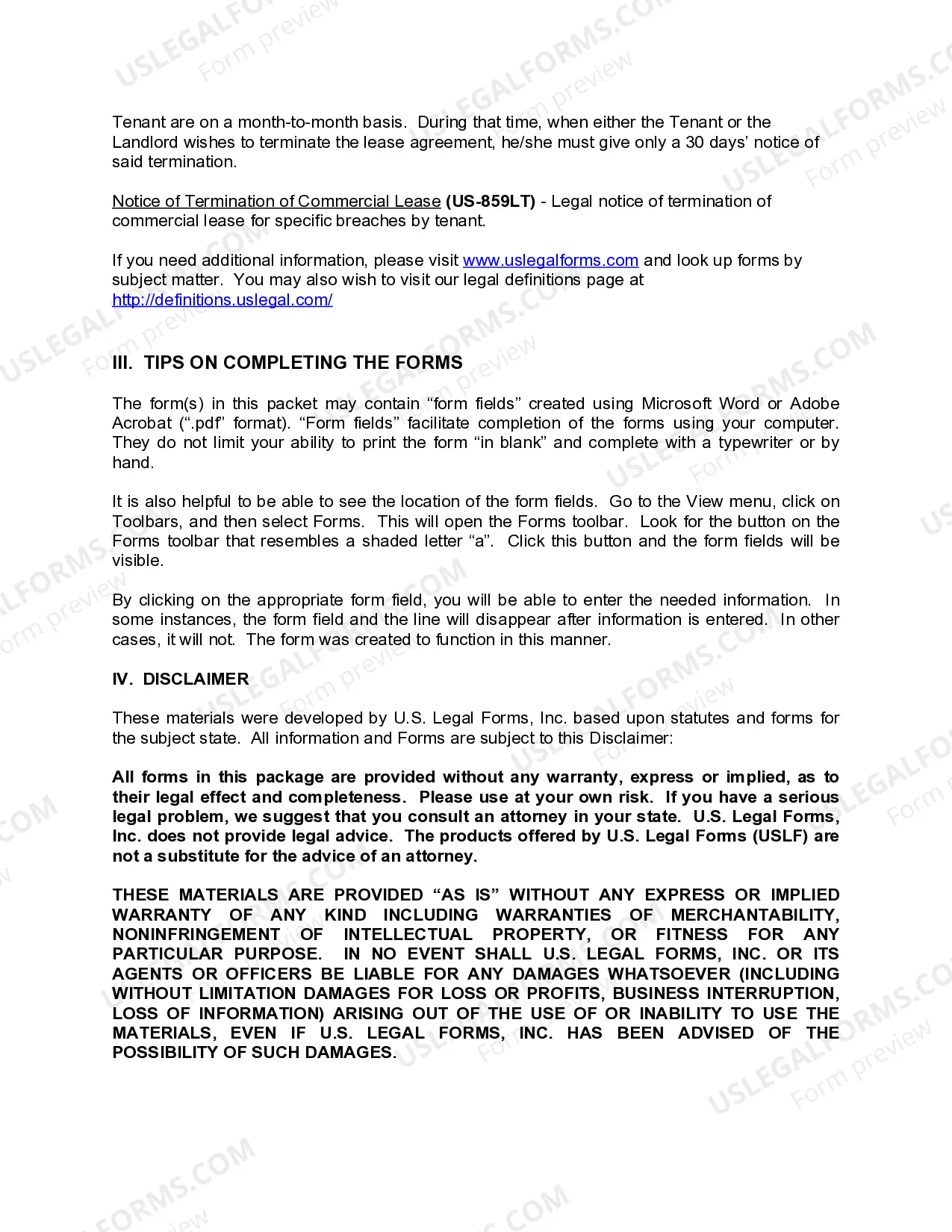 Preview California Commercial Lease Package