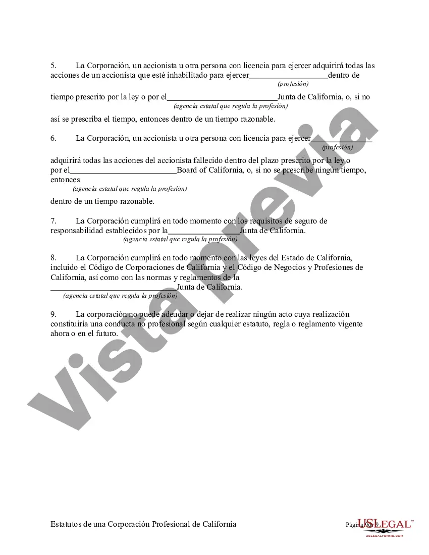 Preview Modelo de estatutos para una corporación profesional de California