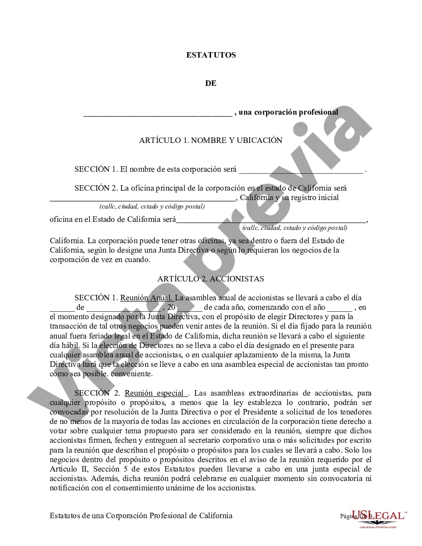 Preview Modelo de estatutos para una corporación profesional de California