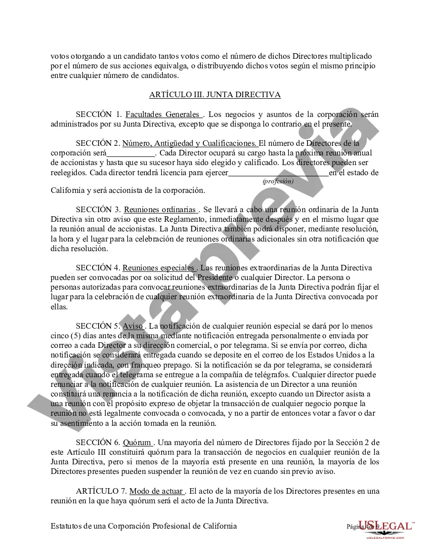 Preview Modelo de estatutos para una corporación profesional de California