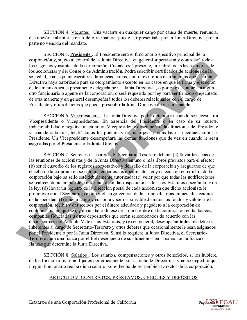 Preview Modelo de estatutos para una corporación profesional de California