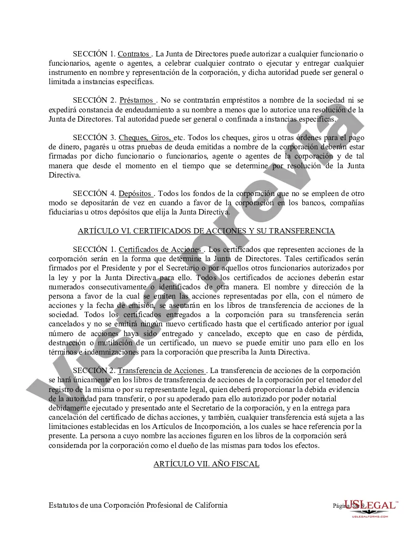 Preview Modelo de estatutos para una corporación profesional de California