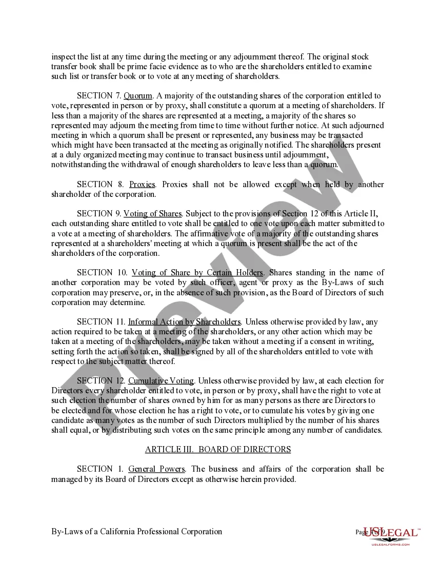 Preview Sample Bylaws for a California Professional Corporation