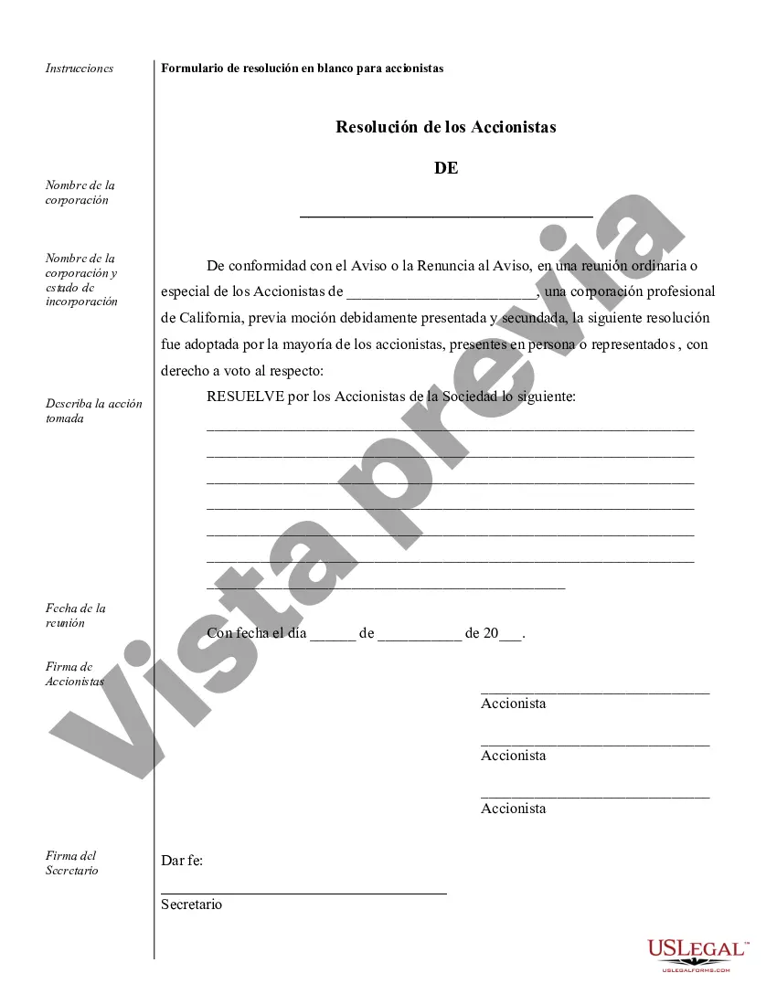Preview Ejemplos de registros corporativos para una corporación profesional de California
