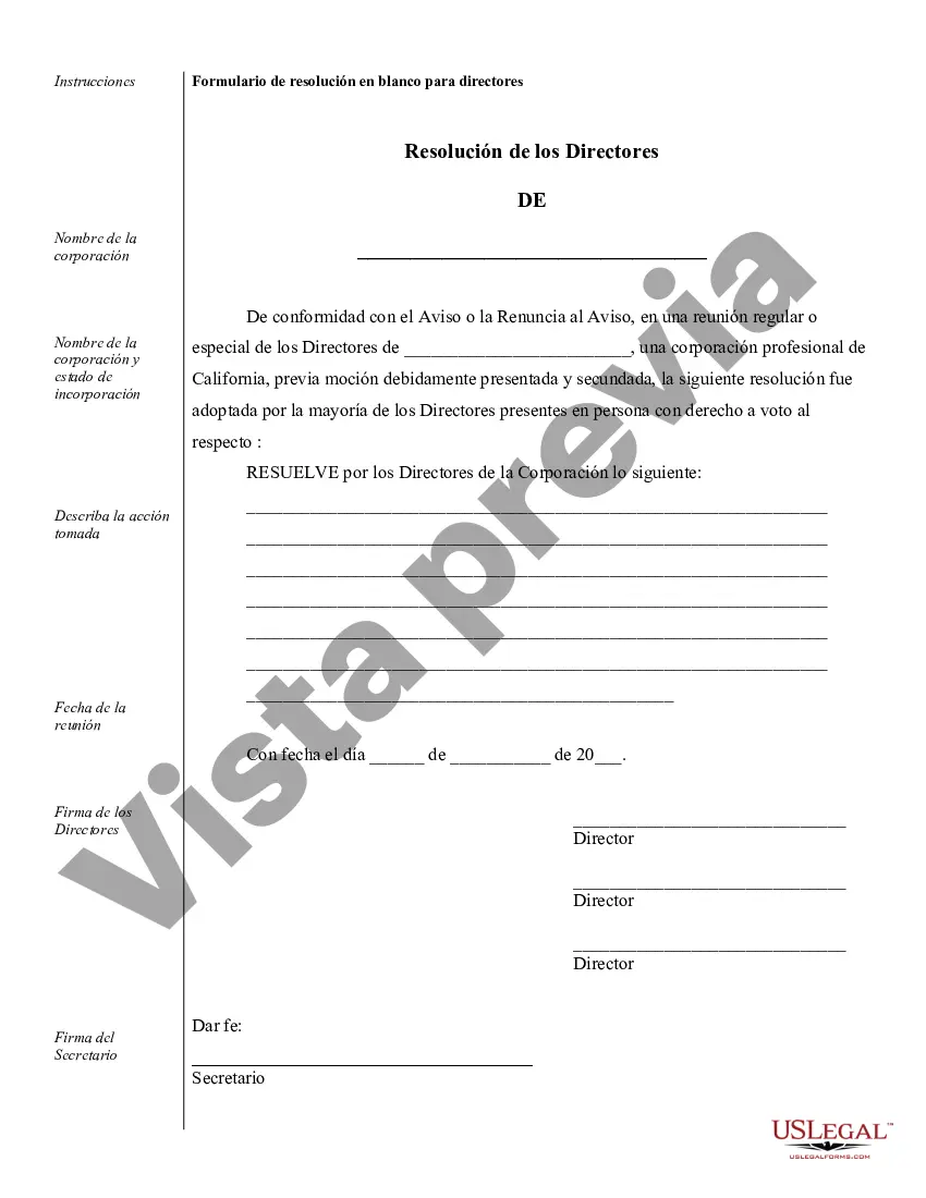 Preview Ejemplos de registros corporativos para una corporación profesional de California