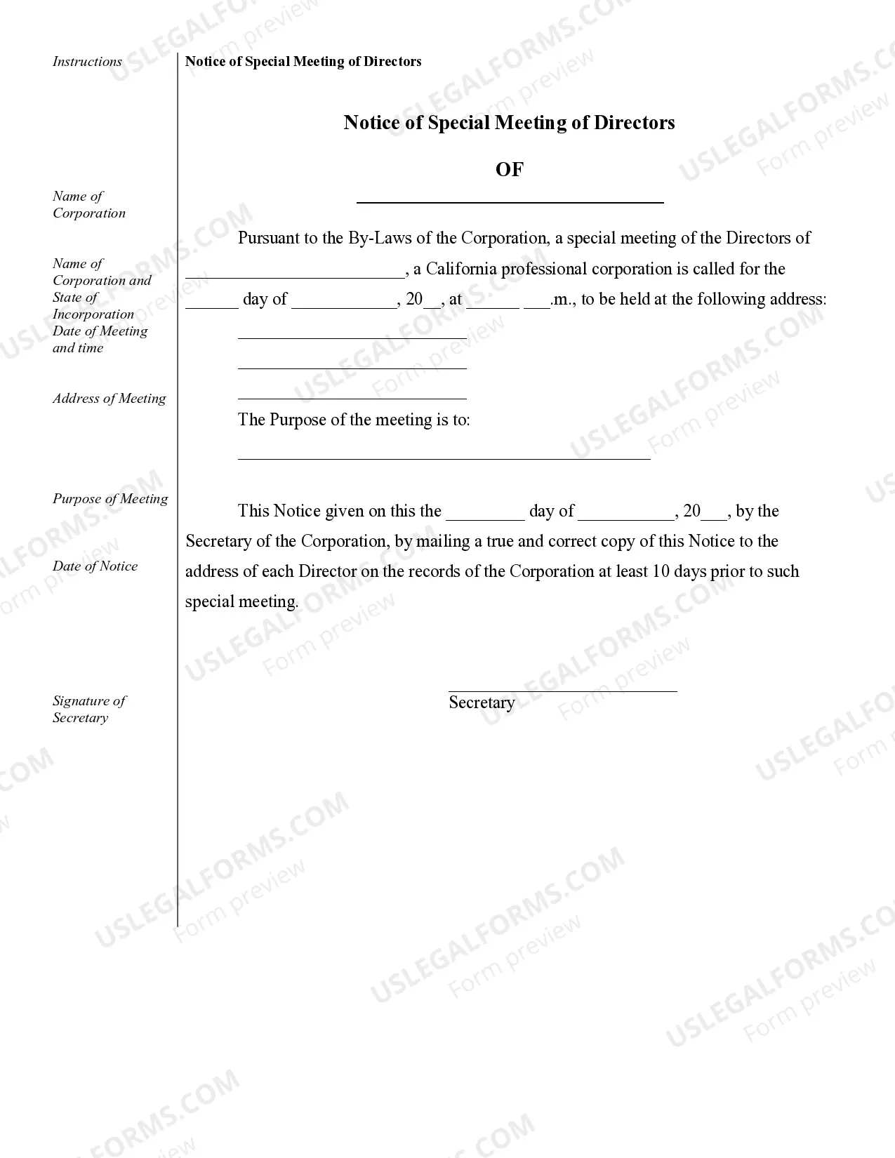 Preview Sample Corporate Records for a California Professional Corporation