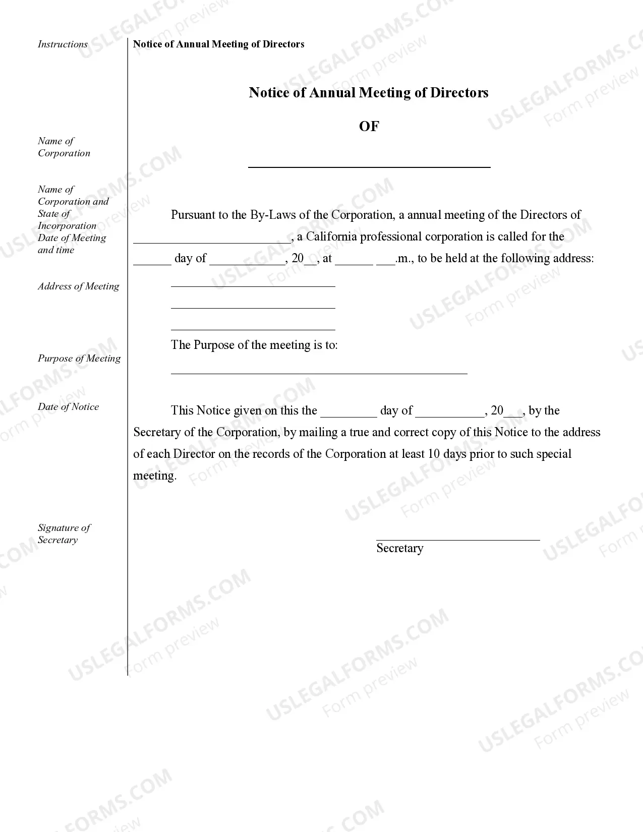 Preview Sample Corporate Records for a California Professional Corporation