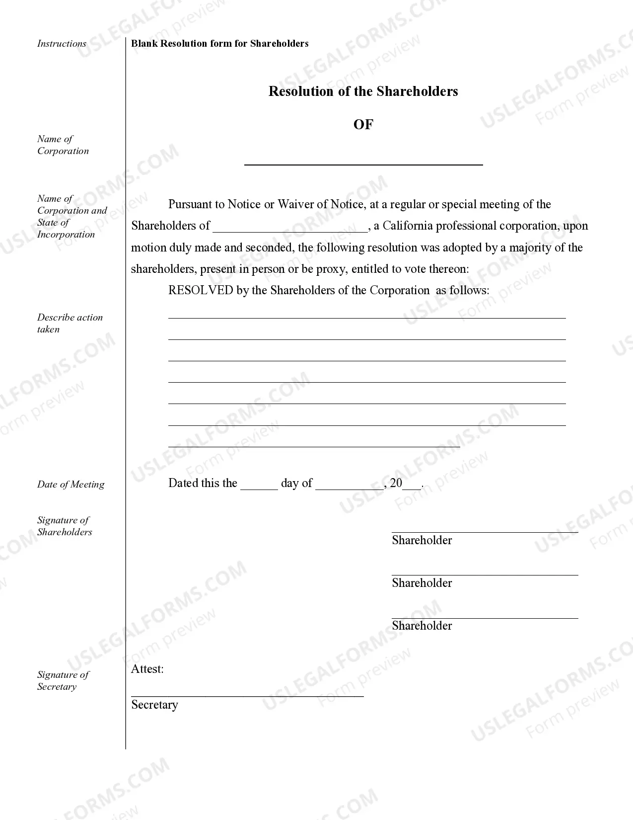 Preview Sample Corporate Records for a California Professional Corporation