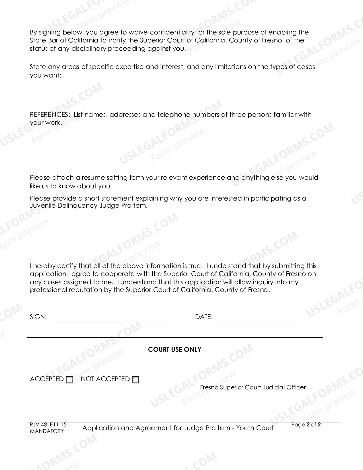 Preview Application And Agreement For Judge Pro Tem-Youth Court