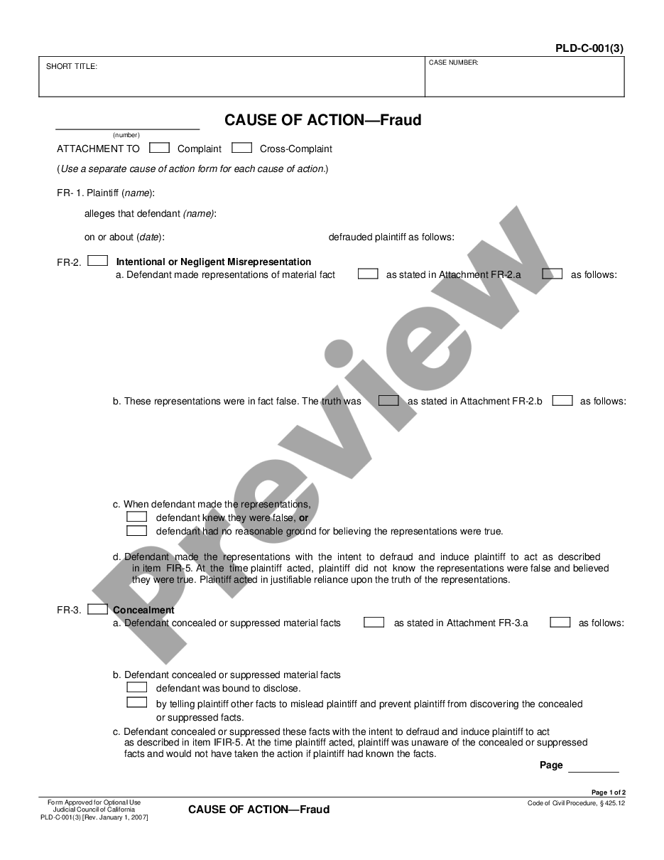 page 0 Cause of Action regarding Fraud preview