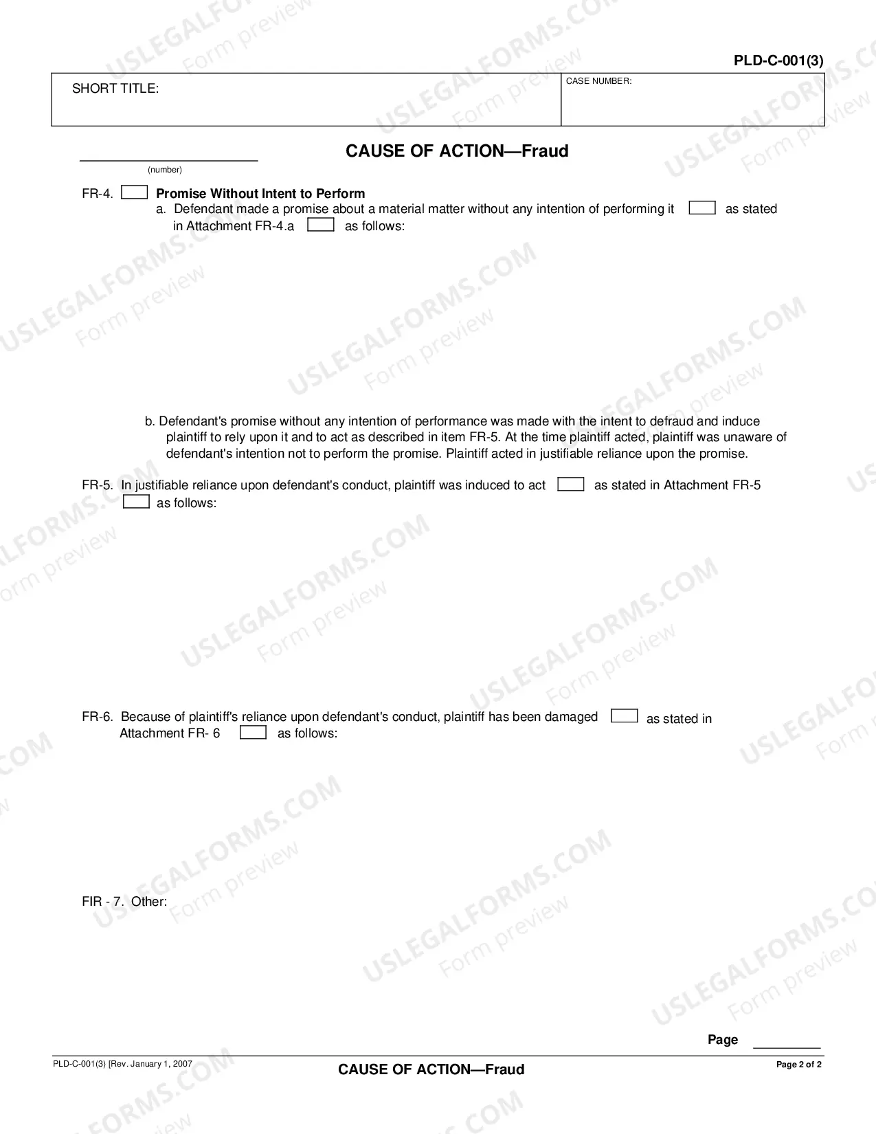Preview Cause of Action regarding Fraud