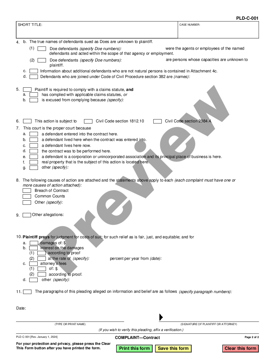 page 1 Complaint, Cross-Complaint, Amended Complaint or Amended Cross-Complaint regarding preview