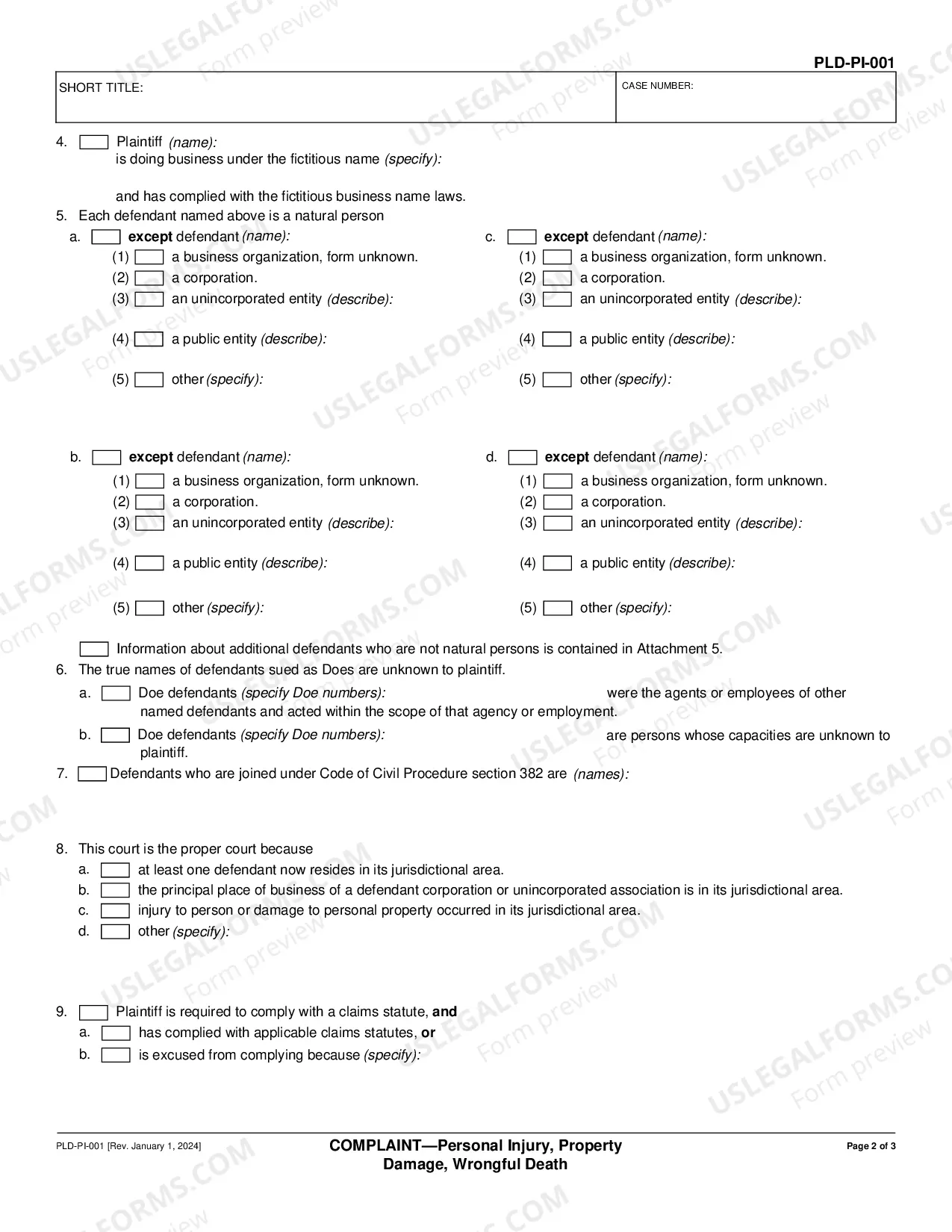 Preview Complaint for Personal Injury, Property Damage, Wrongful Death