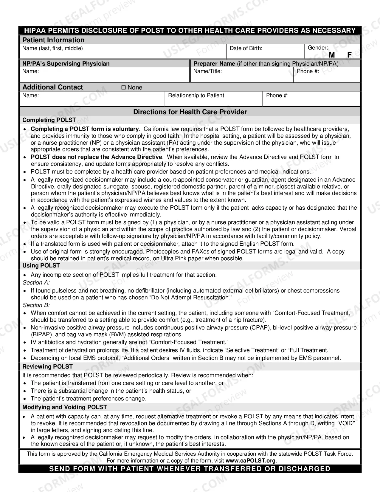Preview California Physician Orders for Life Sustaining Treatment