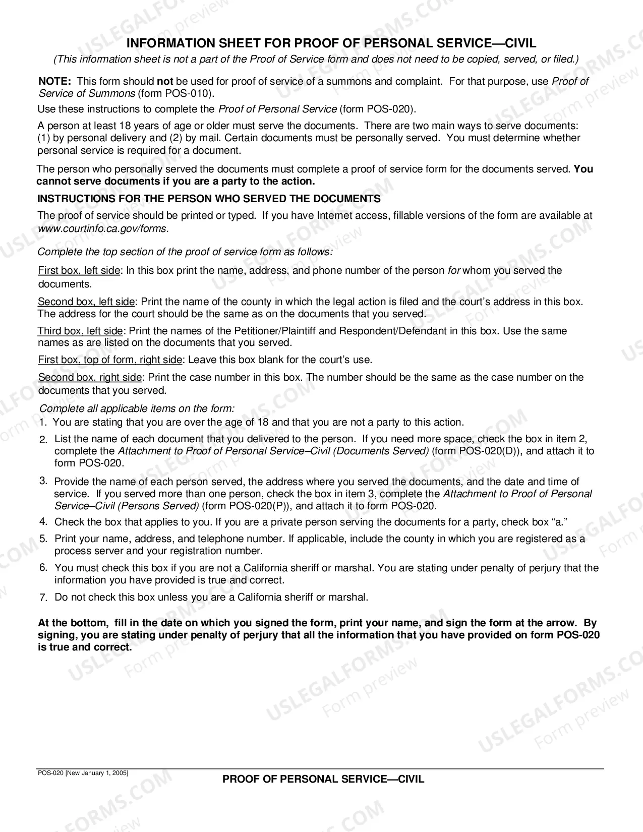 Preview Proof of Personal Service - Civil