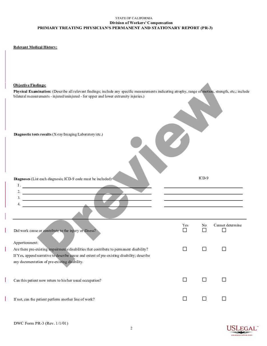 form Primary Physician's Permanent Report for Workers' Compensation preview