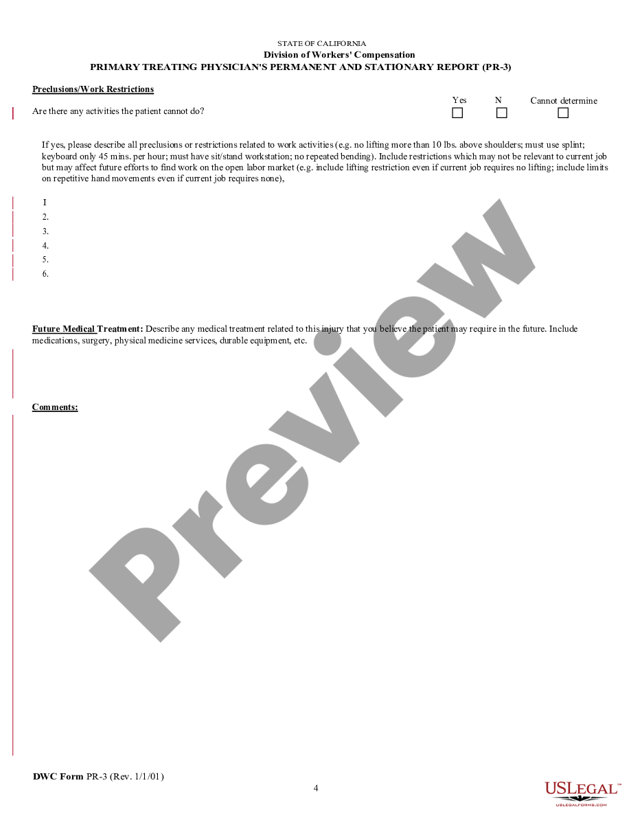 page 3 Primary Physician's Permanent Report for Workers' Compensation preview