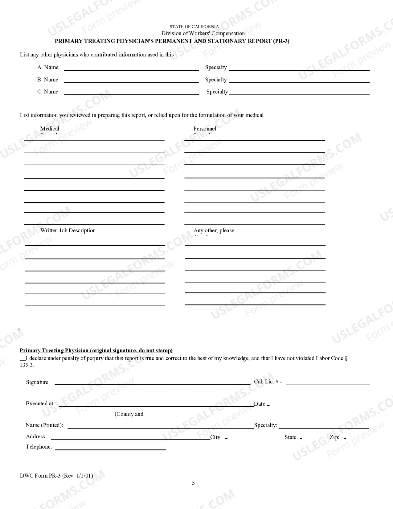 Preview Primary Physician's Permanent Report for Workers' Compensation
