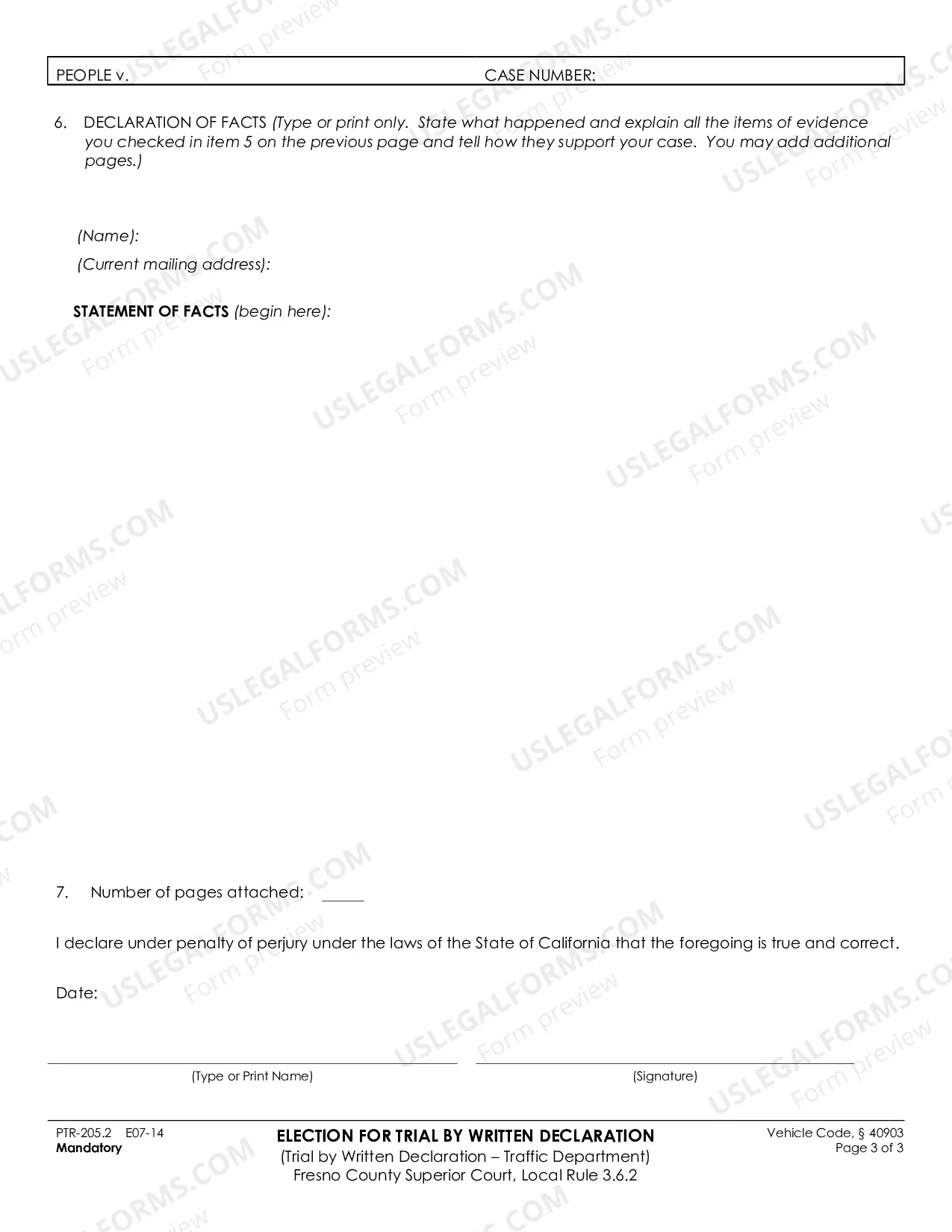 Preview Instructions To Defendant (Election For Trial By Written Declaration-Traffic Department)