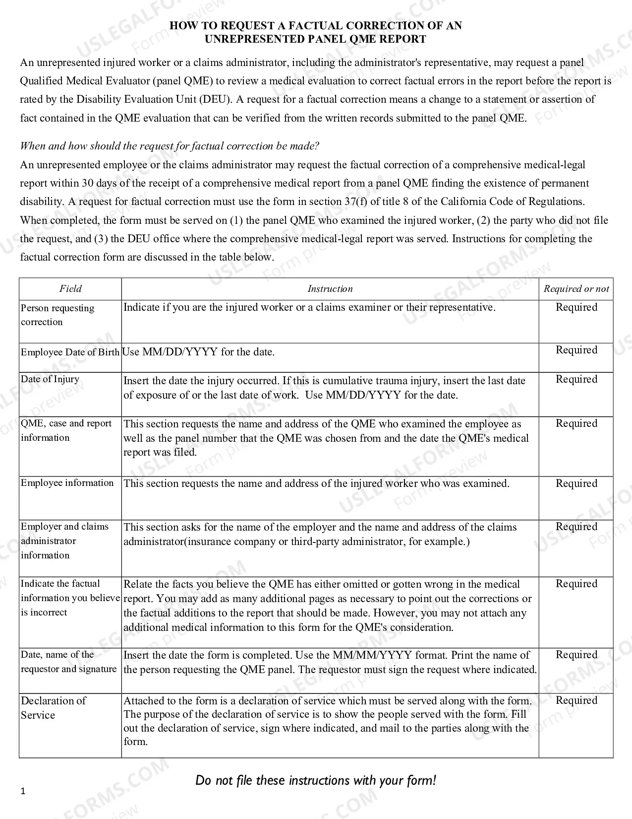 Preview Request For Factual Correction Of An Unrepresented Panel QME