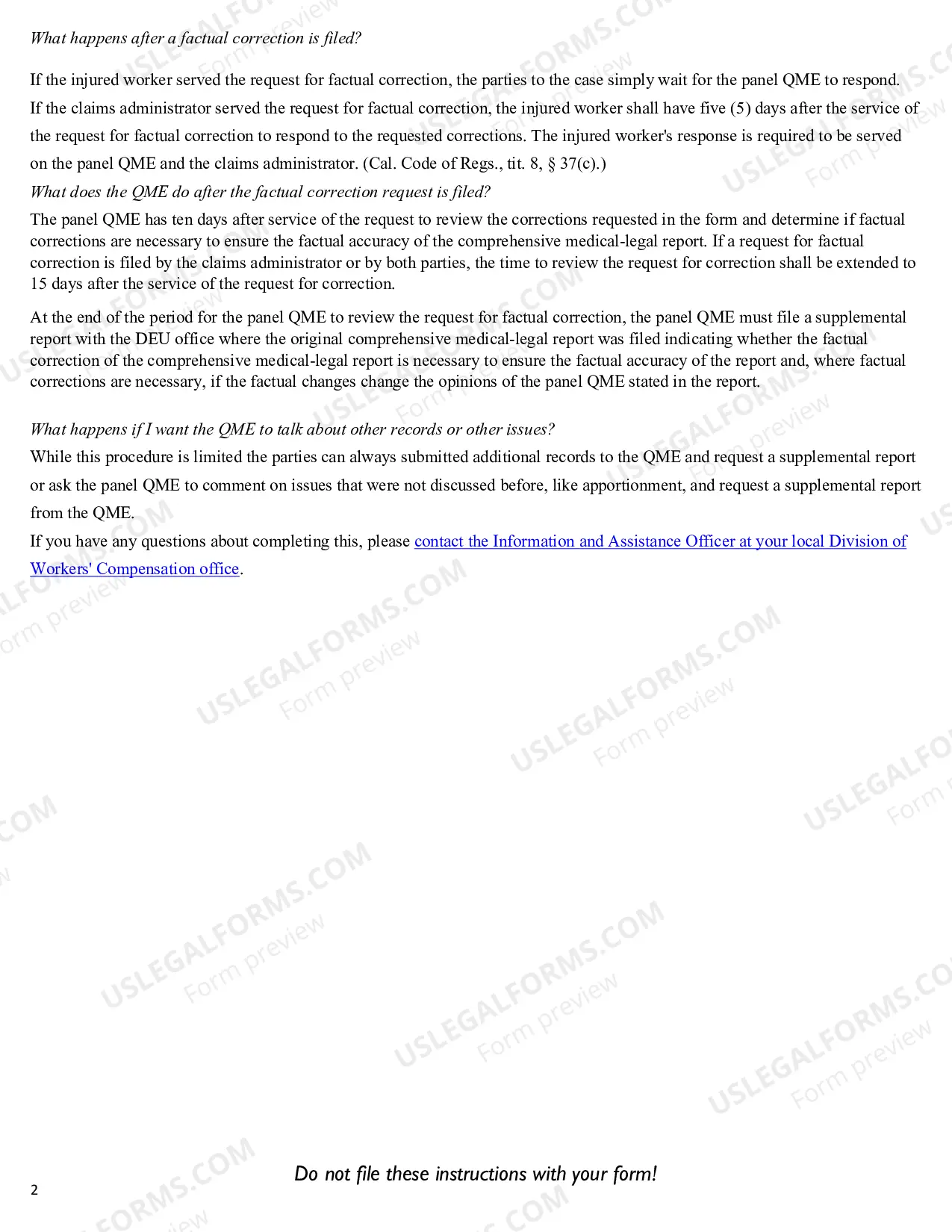 Preview Request For Factual Correction Of An Unrepresented Panel QME