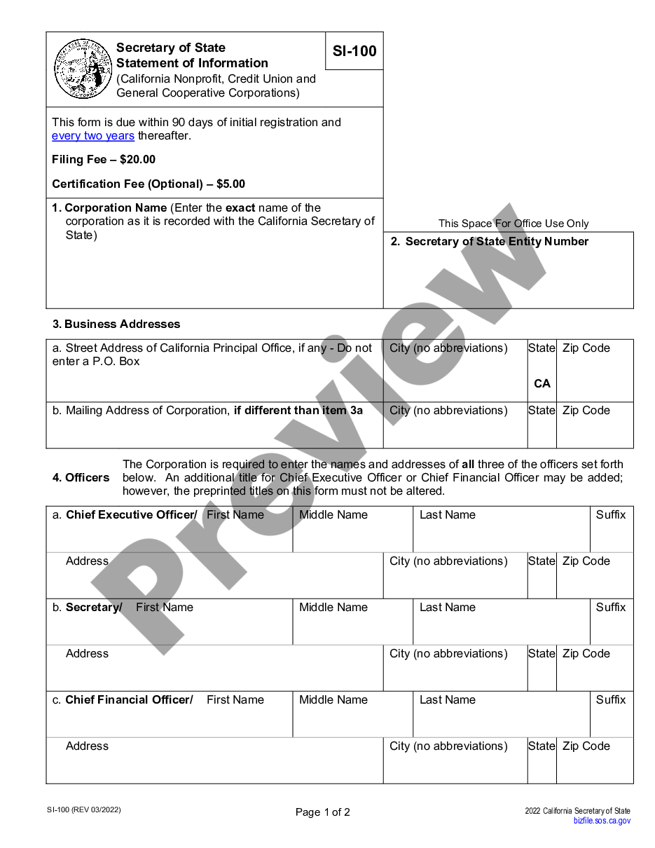 page 1 California Change of Registered Agent preview