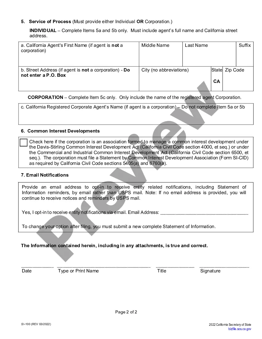 Preview California Change of Registered Agent