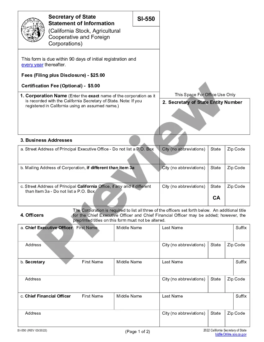 Preview California Change of Registered Agent