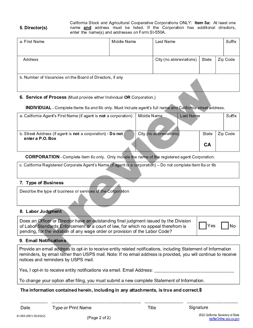 Preview California Change of Registered Agent