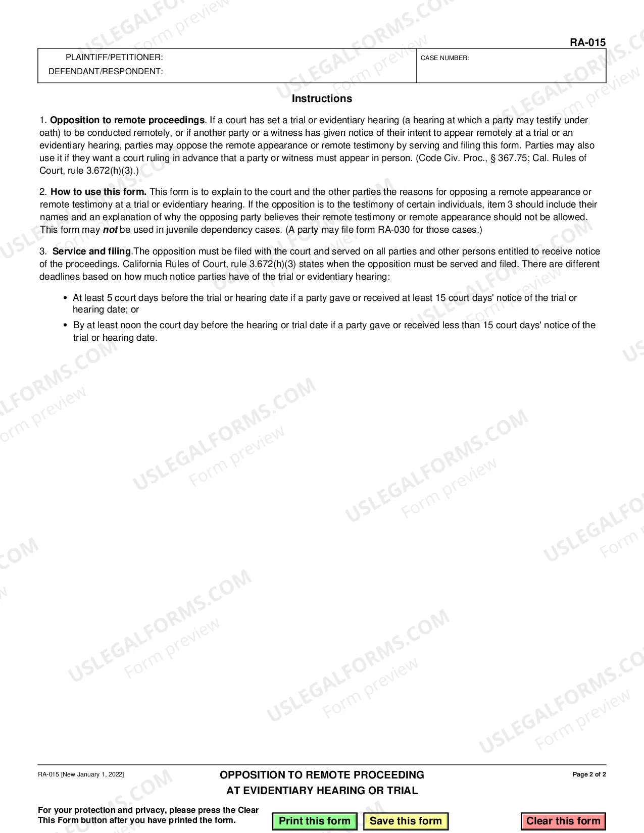 Preview Opposition to Remote Proceeding at Evidentiary Hearing or Trial