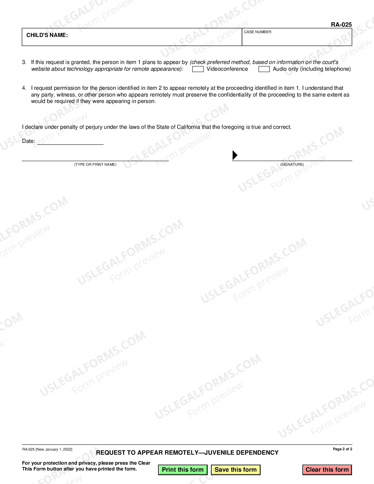 Preview Request to Appear Remotely - Juvenile Dependency